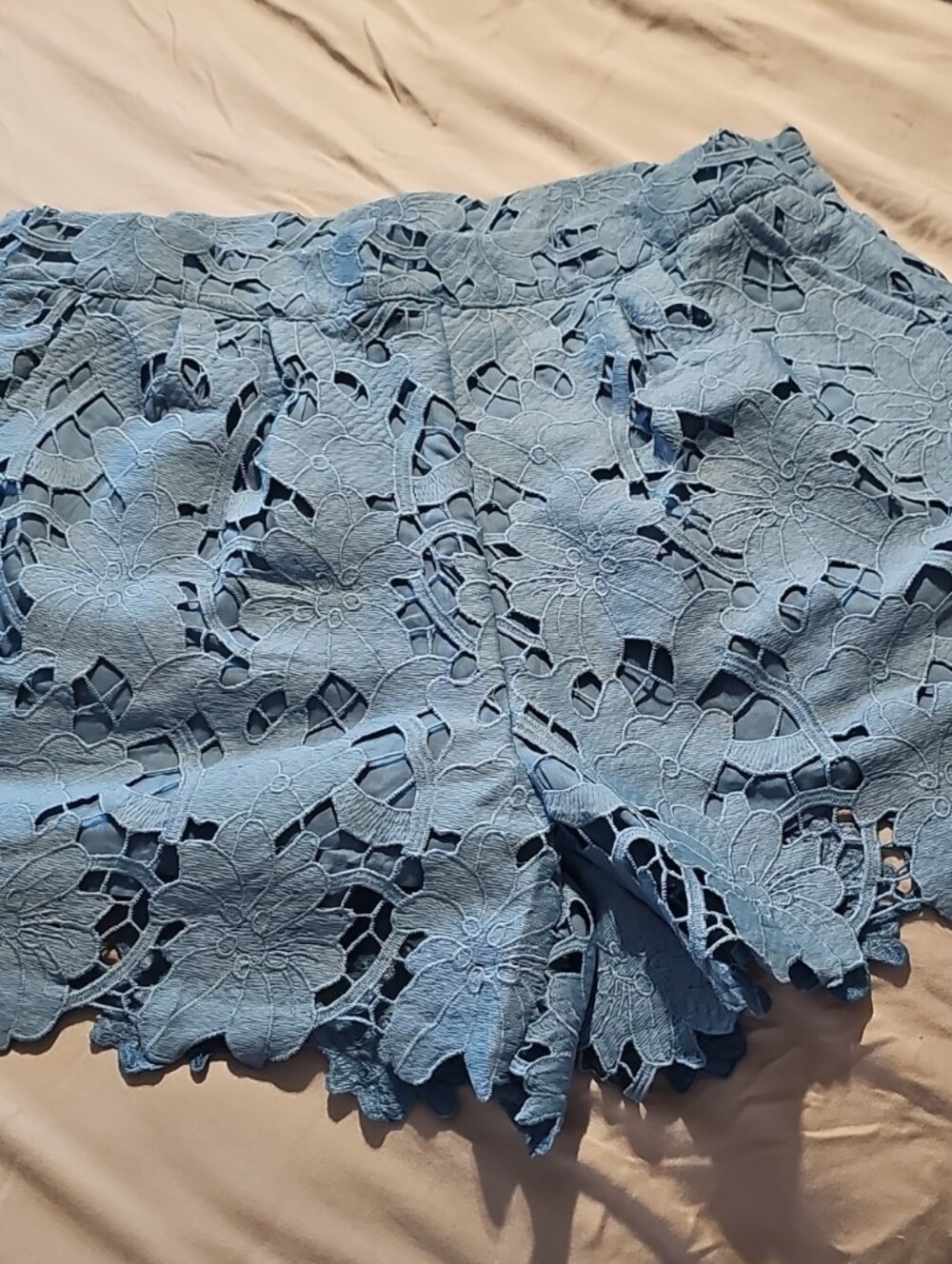 Umgee Light Blue Floral Lace Cutout Shorts